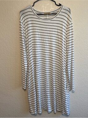 Piko 1988 White and Gray Striped Long Sleeve Dress